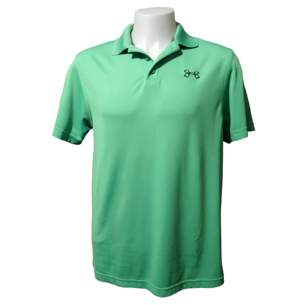 Under Armour Polo Shirt Medium Green Logo Golf HeatGear Athleisure Gorp Core‎